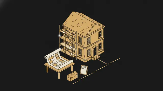 Cartographier les processus administratifs : une carte de processus dépliée devant un bâtiment public en travaux