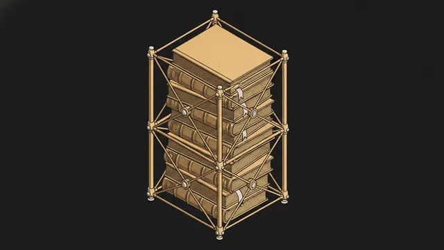 Armature métallique soutenant une haute pile de grands livres comptables reliés